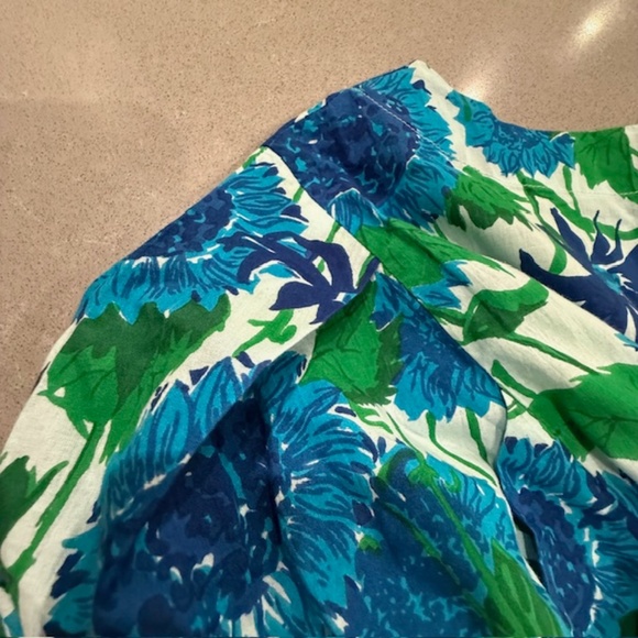 Women MILLE Cornflower Daisy Blue & Green Puffed Sleeves XL Blouse 100% Cotton - Picture 8 of 11